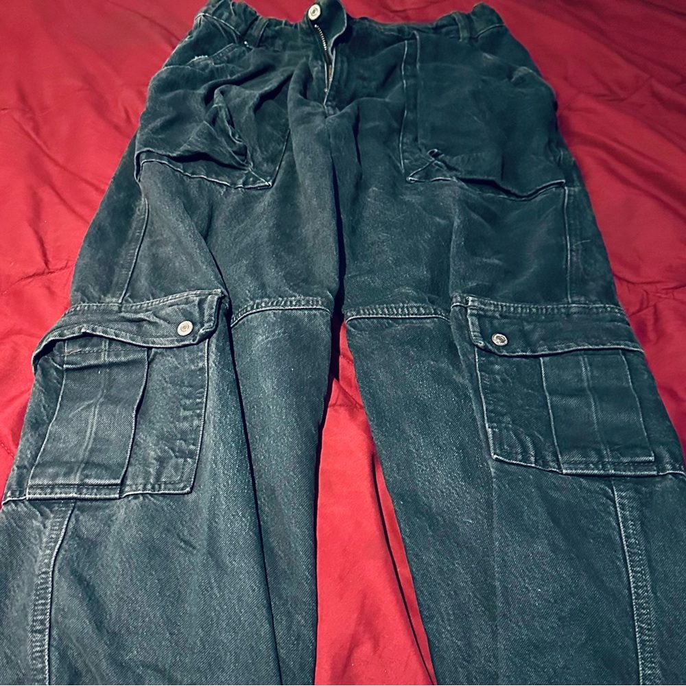 FREE PEOPLE Marx Slouchy CARGO JEANS in BLUE BLACK - size 28
